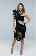 Black Feather Elegance Cocktail Dress